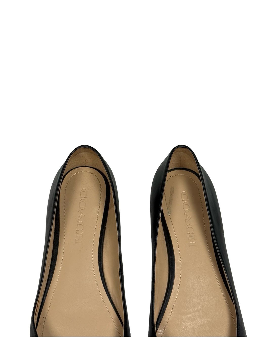 Coach Viviana Beadchain Women 6.5 Black Leather Pointed Toe Skimmer Ballet Flats - Picture 9 of 14